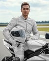 Man Wearing Moto Racing Kit on Sport Bike Mockup