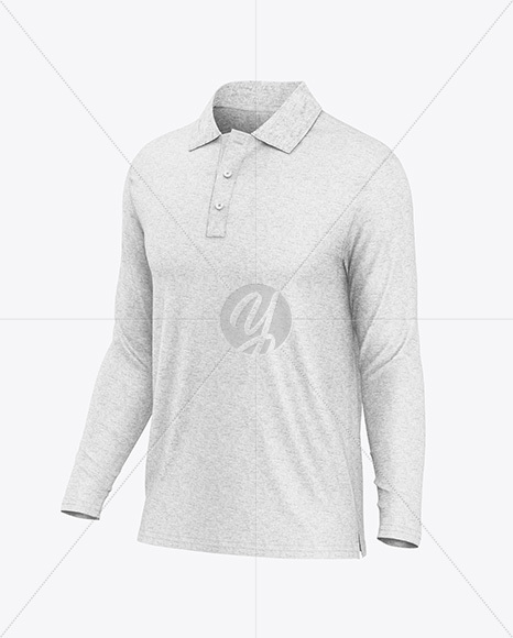 Men's Heather Long Sleeve Polo Shirt Mockup - Half Side View