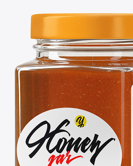 Square Glass Jar with Wildflower Honey Mockup