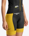 Woman Wearing Cycling Jersey and Bib Shorts Mockup