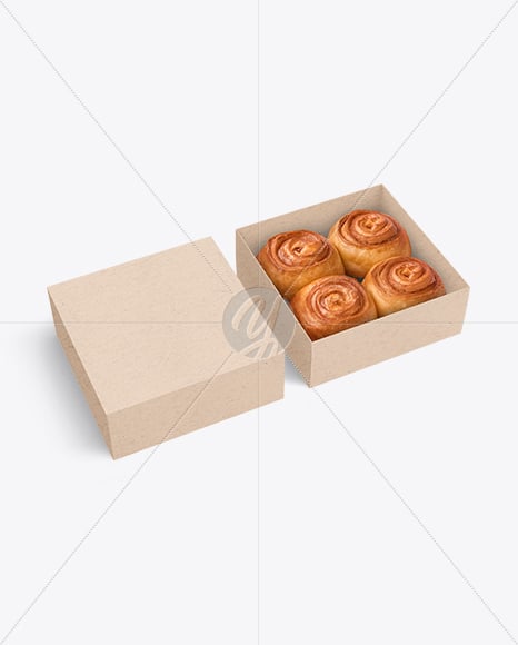 Opened Kraft Box with Cinnamon Buns Mockup