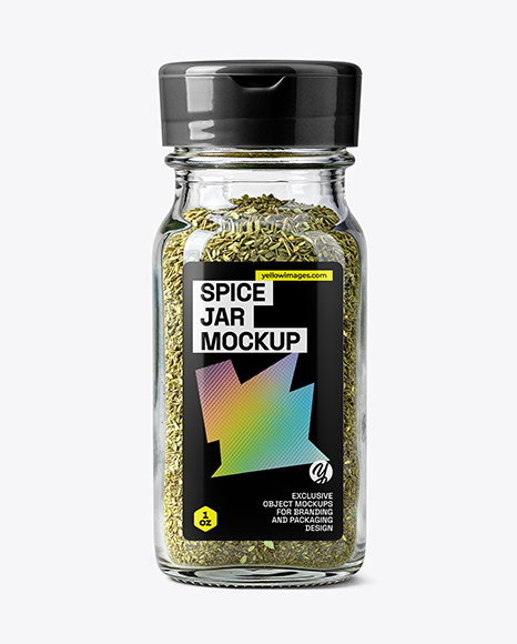 Glass Spice Jar with Dried Basil Mockup - Seasoning mockup