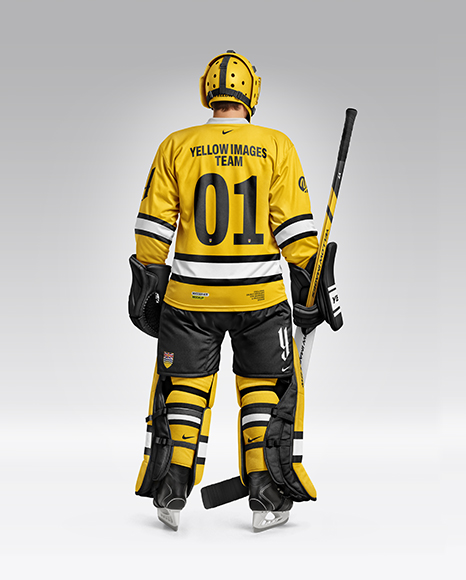 Man Wearing Ice Hockey Goalkeeper Kit Mockup