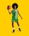 Afro-American Woman Wearing Full Basketball Uniform Mockup