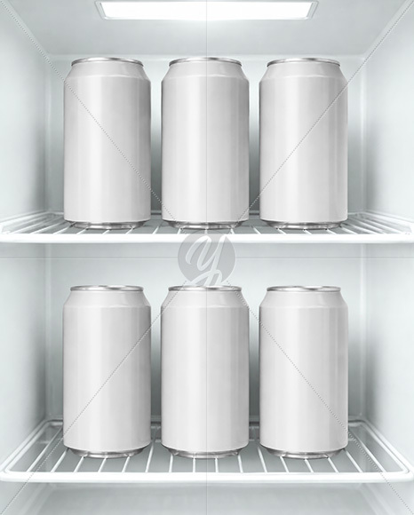 Aluminium Cans in Fridge Mockup