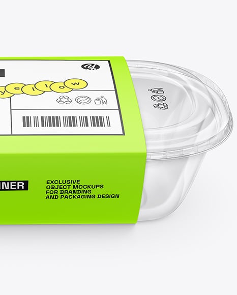 Clear Plastic Food Container in Paper Sleeve Mockup