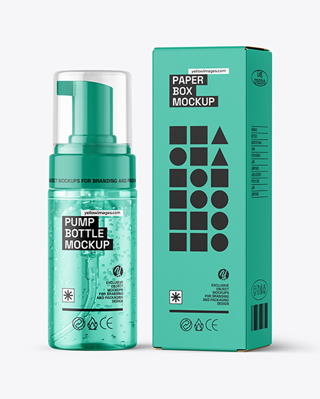 Clear Foam Pump Bottle with Box Mockup - Packaging mockups