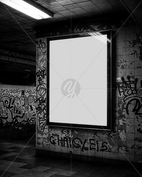 Framed Poster in Underground Passage Mockup