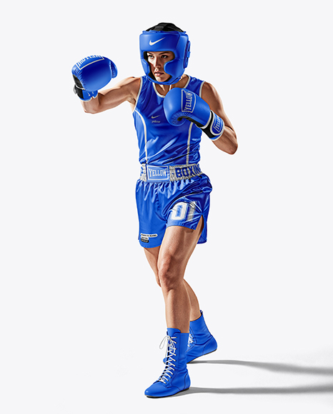 Woman Wearing Boxing Kit with Jersey and Shorts Mockup - Kit mockup psd