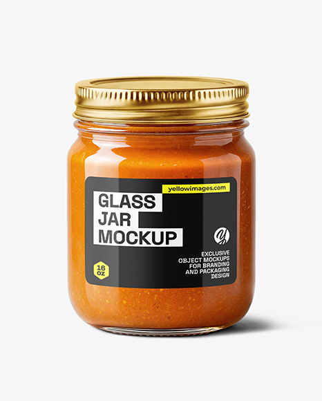 Glass Jar with Lobster Bisque Mockup - Sauce bottle mockup