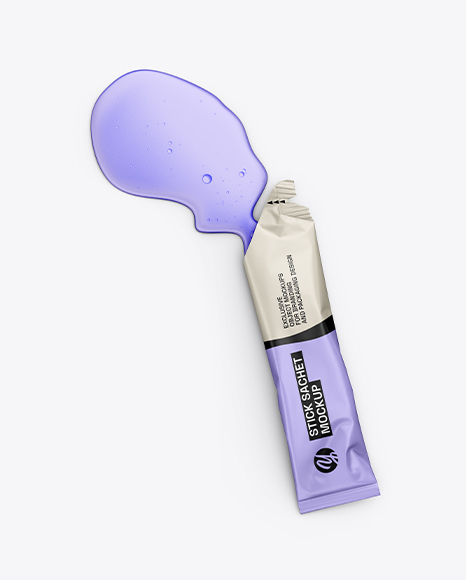 Opened Matte Stick Sachet with Liquid Mockup
