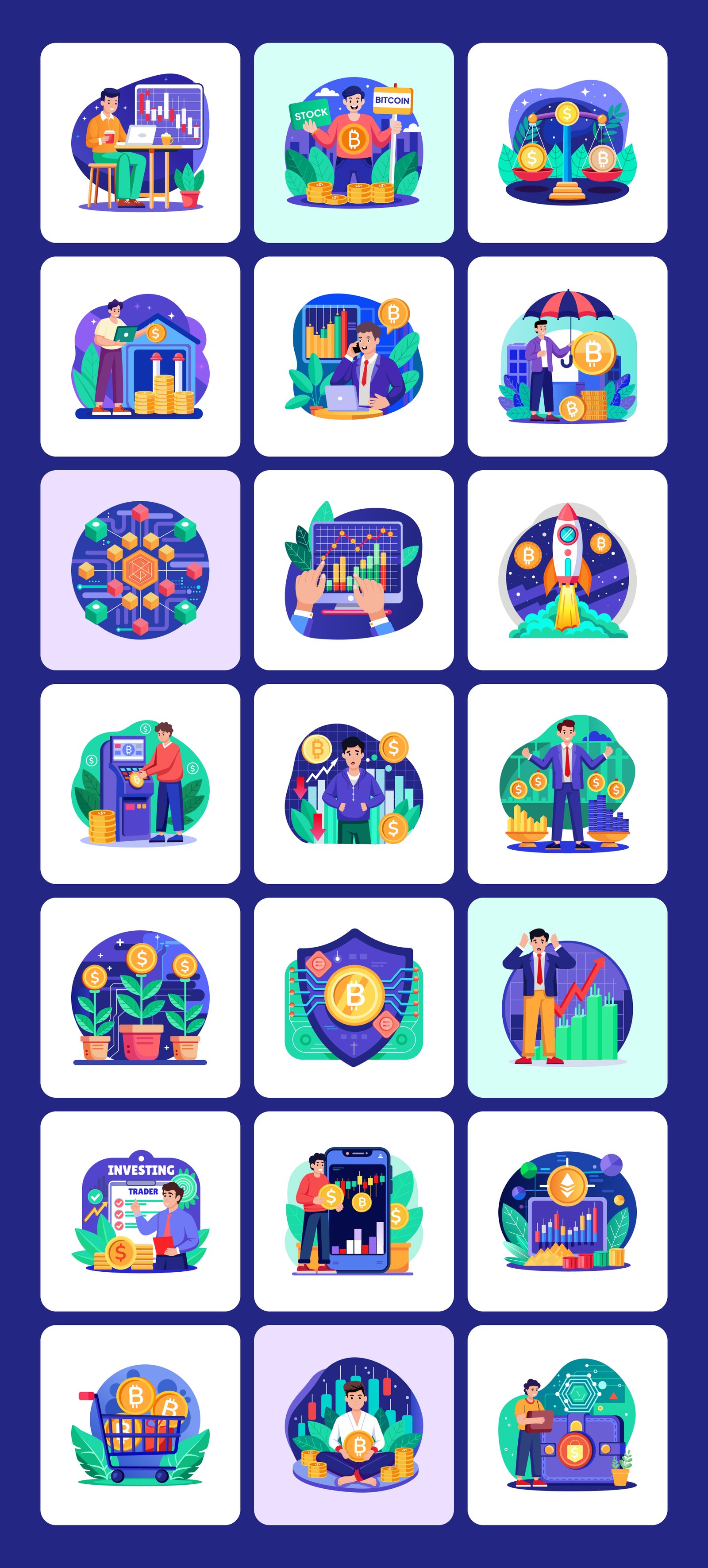 Cryptocurrency Trading Illustration Set