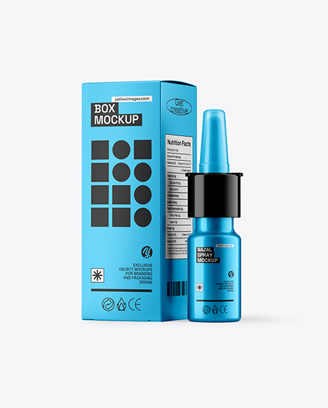 Metallized Nasal Spray Bottle & Paper Box Mockup