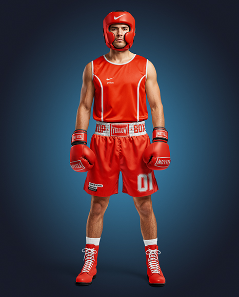 Man Wearing Full Boxing Kit Mockup