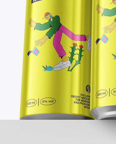 Three Glossy Metallic Cans Mockup