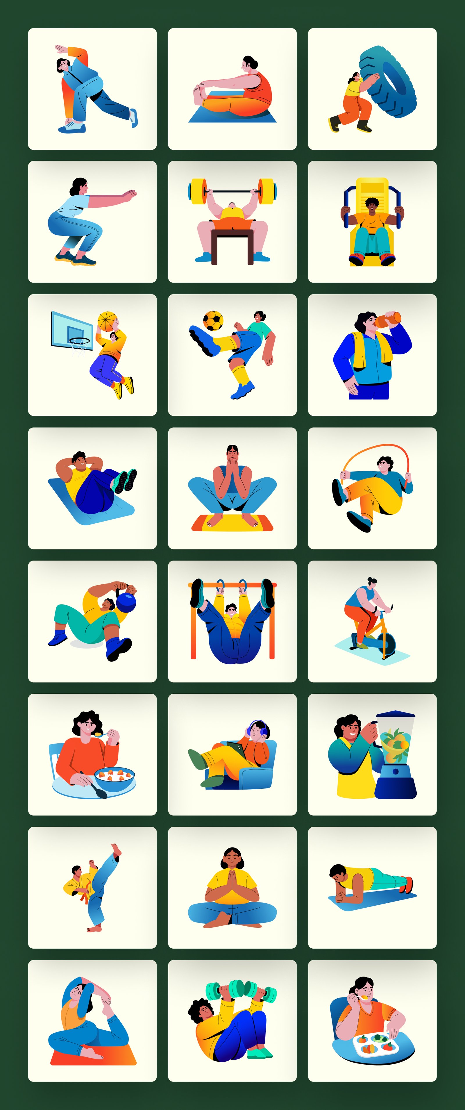 Fitness and Health Illustration Art Set