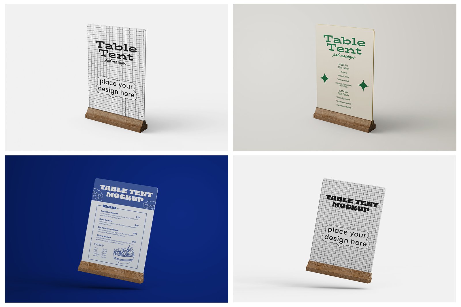 Table Tent Menu Holder PSD Mockup Set