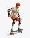 Skater in Protective Gear with Skateboard Mockup