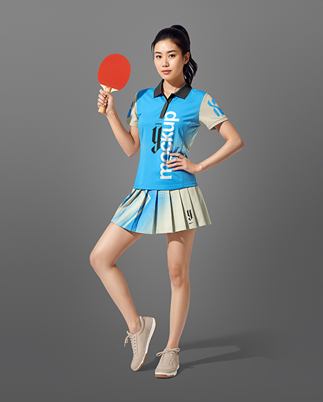 Asian Woman Wearing Table Tennis Uniform Mockup