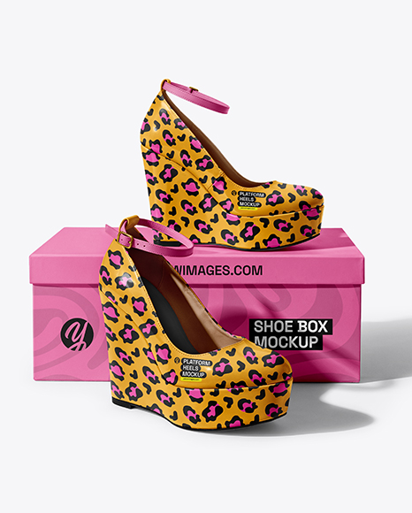 Pair of Wedge Heels With Shoe Box Mockup - Shoe mockups