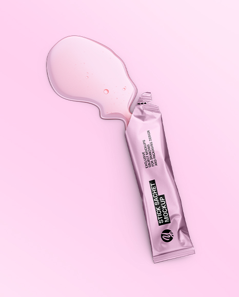 Opened Metallic Stick Sachet with Liquid Mockup