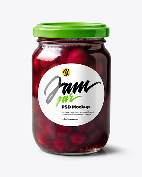 Clear Glass Jar with Cherry Jam Mockup - Glass can mockup