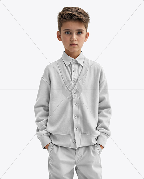 Young Boy Wearing Cardigan and Shirt Mockup