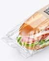 Clear Plastic Flow-Pack with Sandwich in Kraft Paper Sleeve Mockup