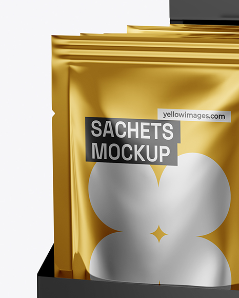 Box With Metallic Sachets Mockup