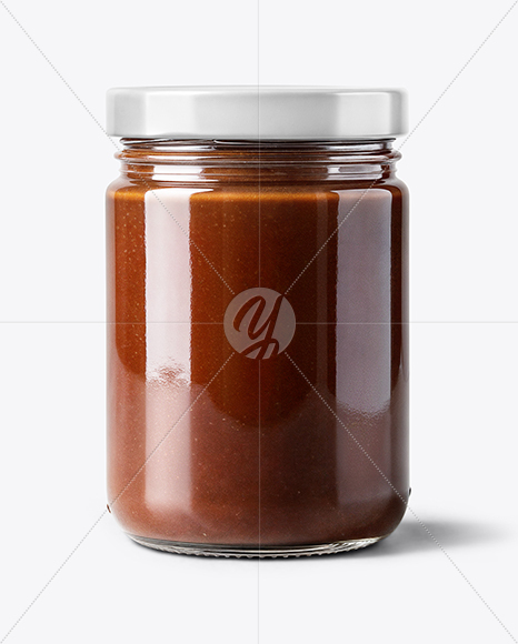 Clear Glass Jar with Chocolate Fudge Sauce Mockup