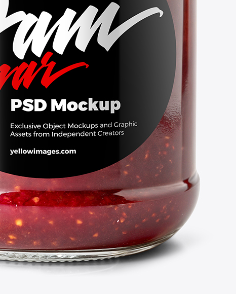 Clear Glass Jar with Raspberry Jam Mockup