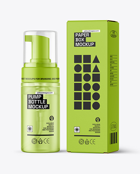 Frosted Foam Pump Bottle with Box Mockup
