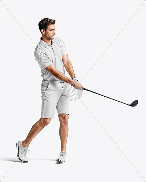 Man Wearing Golf Shirt and Shorts Mockup