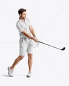 Man Wearing Golf Shirt and Shorts Mockup