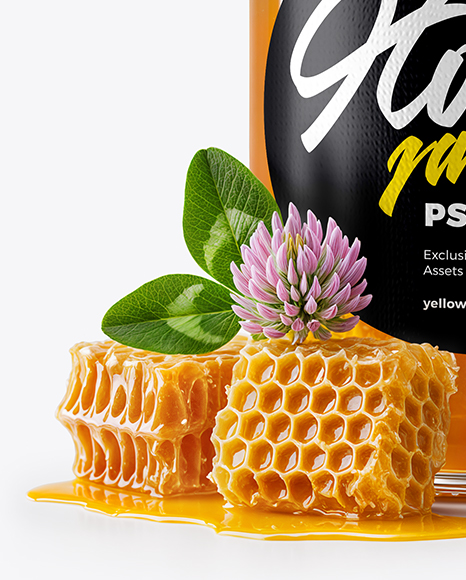 Clear Glass Jar with Clover Honey Mockup