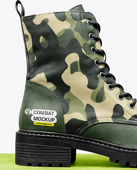 Women's Combat Boot on Shoe Box Mockup