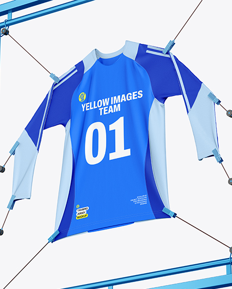 Training Long Sleeve Jersey Hanging on a Hooked Frame Mockup