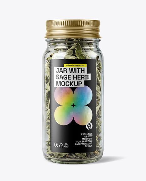 Glass Jar with Sage Herb Mockup - Spice bottle mockup
