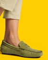 Pair of Suede Moccasins on Woman's Legs Mockup