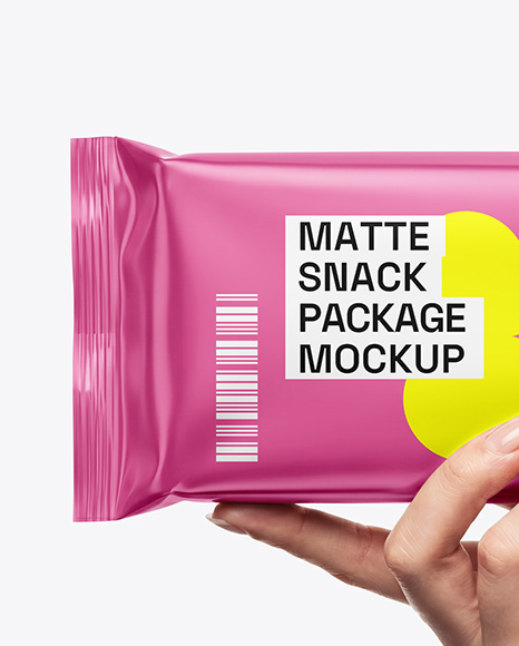 Matte Snack Package in a Hand Mockup