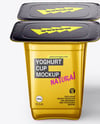 4 Metallized Plastic Yoghurt Cups Mockup