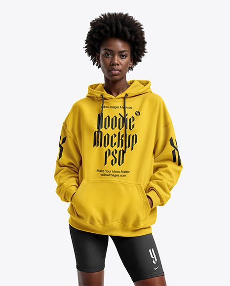 Afro-American Woman Wearing Hoodie and Bike Shorts Mockup - Boyfriend+Short+|+Lucky+Brand