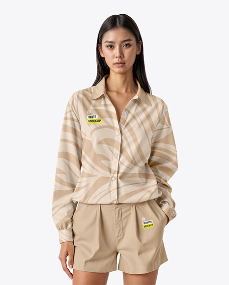 Young Woman Wearing Shirt and Shorts Mockup - Boyfriend+Short+|+Lucky+Brand