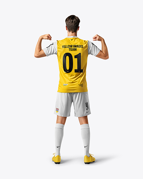 Man Wearing Soccer Jersey and Shorts Mockup - Mens+Short+Sleeve+Soccer+Jersey+Mockup+Back+View+(PSD+...