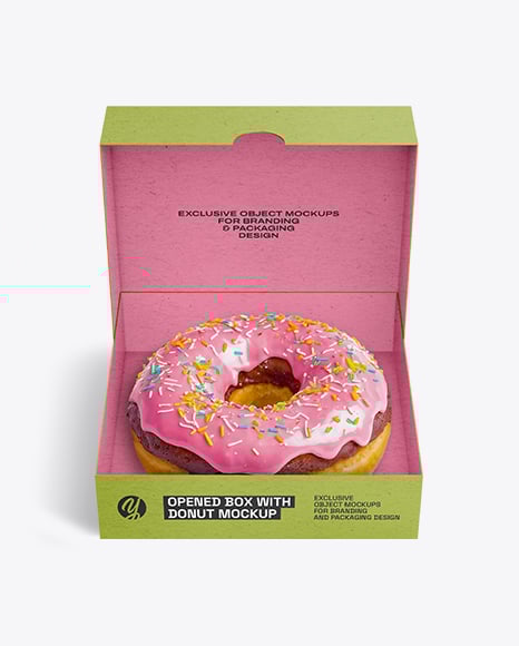Opened Kraft Box w Donut Mockup