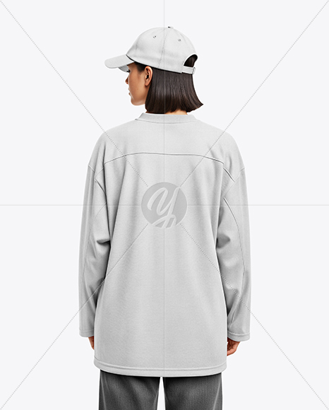 Woman Wearing Ice Hockey Jersey and Cap Mockup
