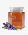 Hexagonal Glass Jar with Sage Honey Mockup