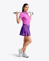 Woman Wearing Golf Shirt and Skirt Mockup