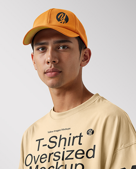 Young Man Wearing Oversized T-Shirt and Cap Mockup