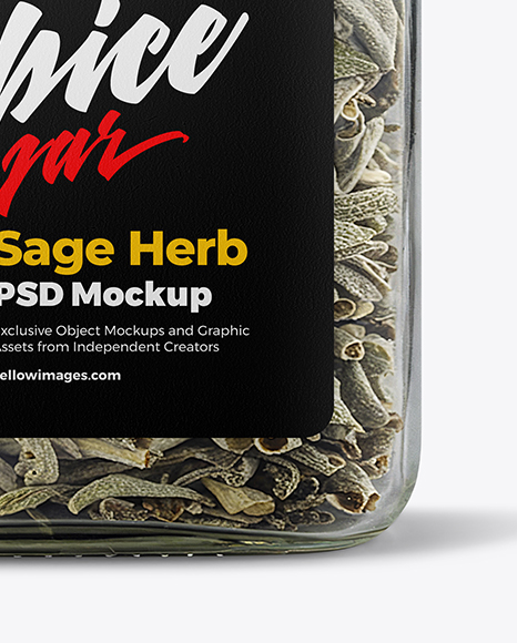 Square Plastic Jar with Sage Herb Mockup